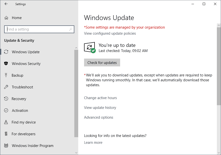 Check for available Windows updates.
Download and install any available updates.