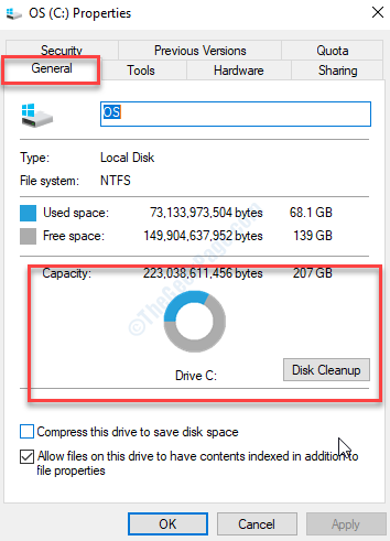 Click on Properties
Click on Disk Cleanup