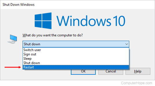 Click on the "Start" button and select "Restart" from the power options menu.
Wait for your computer to shut down and restart.