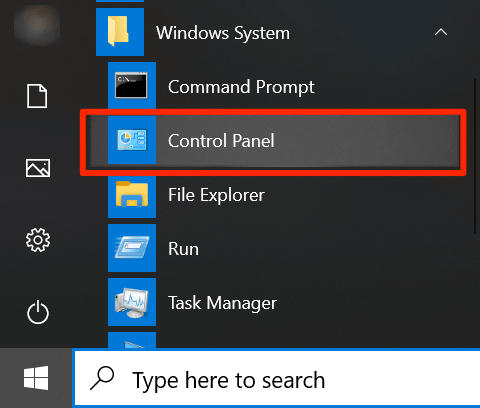 Click on the Start menu and search for "Control Panel".
Open Control Panel.