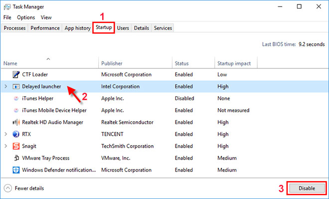 Disable all startup items
Close Task Manager and return to System Configuration