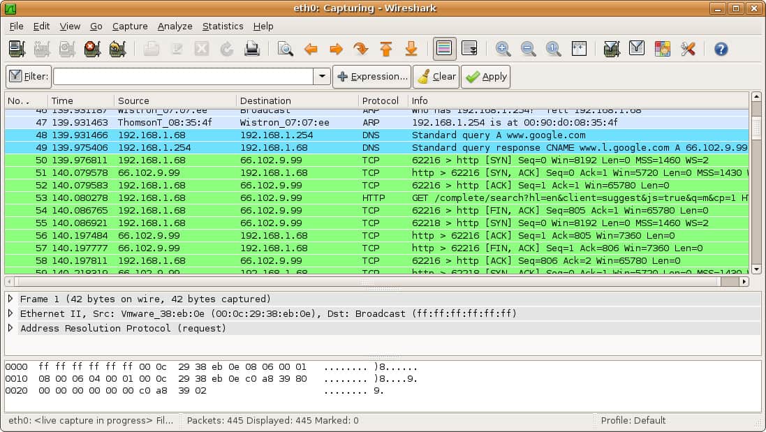 Download and install a network traffic analyzer such as Wireshark
Start the program and select the network interface to capture traffic