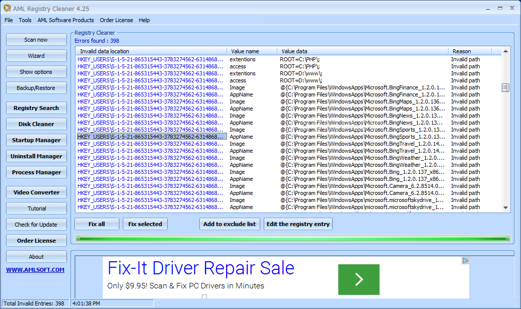Download and install a reputable registry cleaner Run the registry cleaner