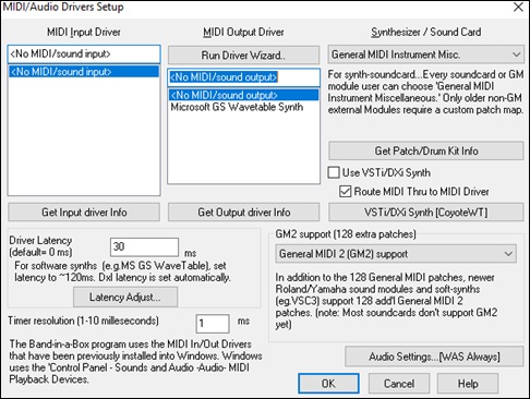 Ensure the correct audio driver is selected in Band-in-a-Box
Check the audio settings to ensure they are correctly configured