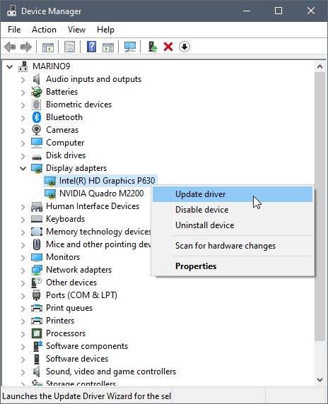 Find your graphics card under Display adapters
Right-click and select Update driver software