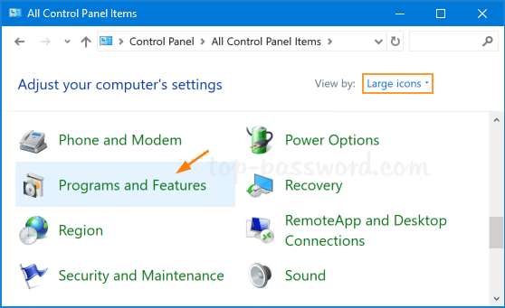 Go to Control Panel 
 Click on Programs and Features