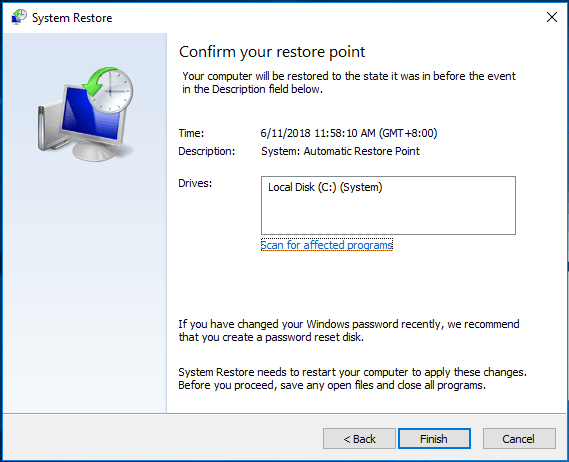 In the System Restore window, click on Next.
Select a restore point that predates the appearance of the bgz0ueitgy.exe error.