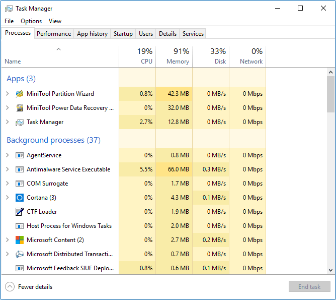 Look for any programs that are using a high amount of CPU or memory
Select the program and click "End Task"
