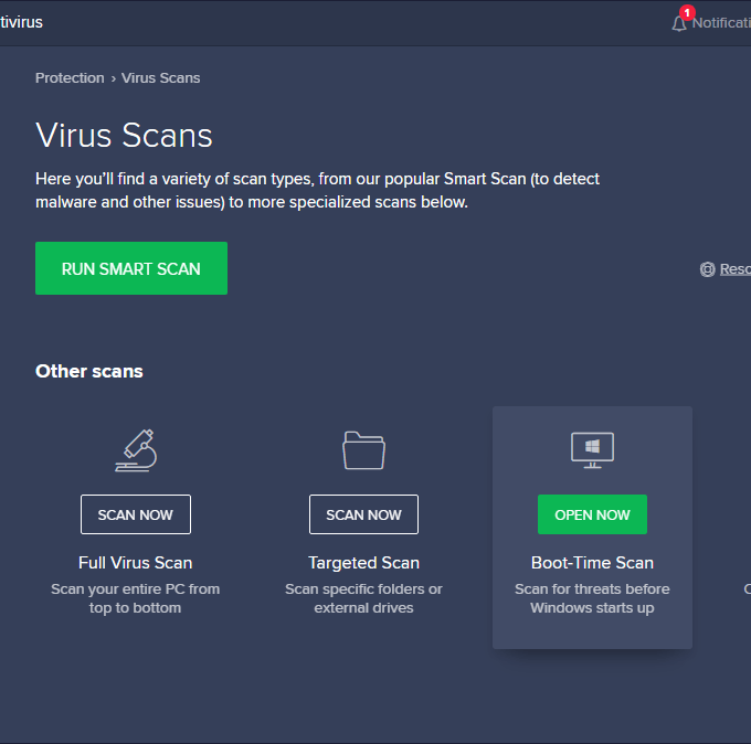 Open antivirus software
Select "Scan now"