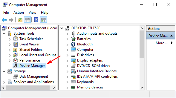 Open Device Manager by pressing Windows key + X and selecting it from the menu.
Select the device you want to update.
