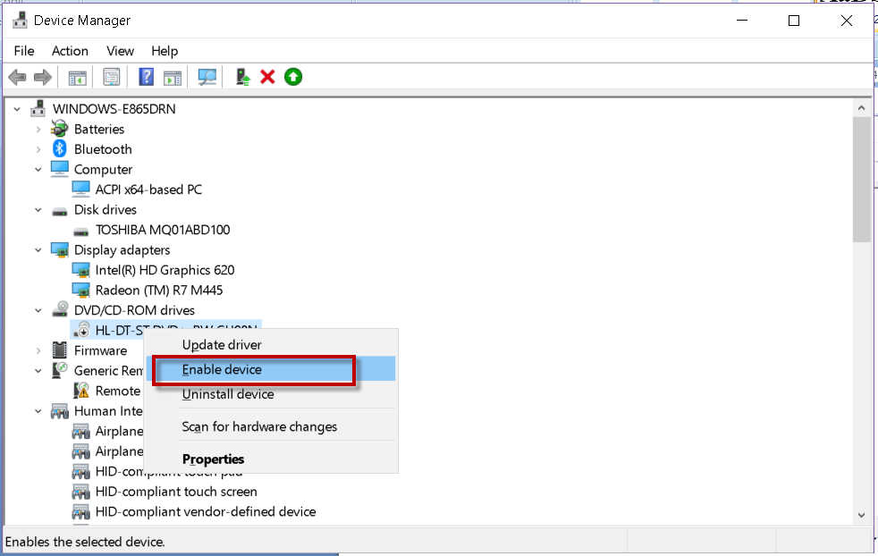 Open Device Manager by right-clicking on the Start button and selecting Device Manager.
Expand the category related to the device driver associated with Bhfins.exe.