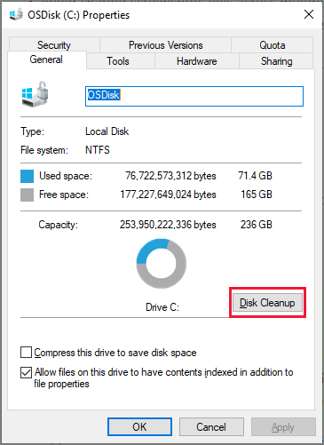 Open Disk Cleanup
Select the drive where Bearerbox.exe is installed