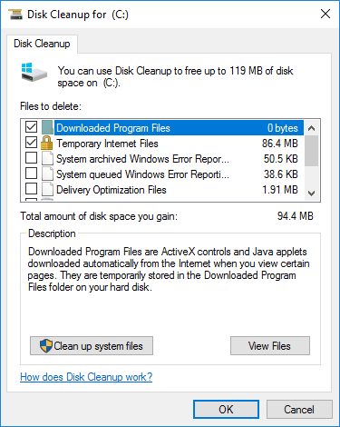 Open Disk Cleanup tool
Select the drive where bch_plus.exe is located