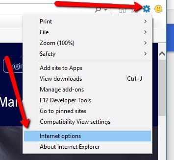 Open Internet Explorer
Click on the gear icon in the top right corner