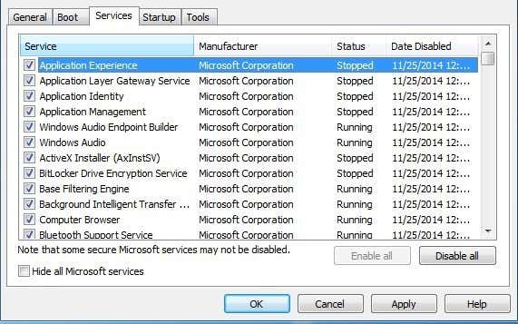 Open System Configuration by typing "msconfig" in the search bar and pressing Enter
Select the "Services" tab and check the box for "Hide all Microsoft services"