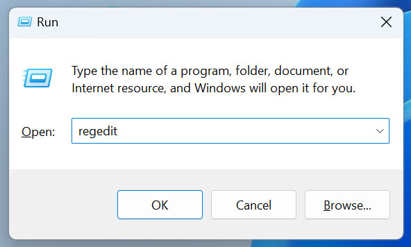 Open the registry editor by pressing Win + R and typing regedit
Backup the registry before making any changes
