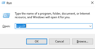 Open the Run dialog box by pressing Windows + R 
 Type regedit in the dialog box and hit Enter