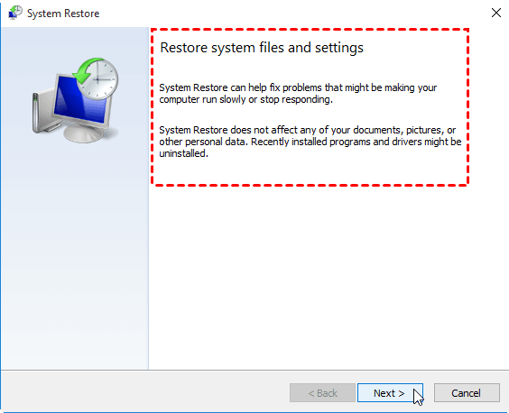 Open the System Restore settings on your computer. Select a restore point from before the error started occurring.