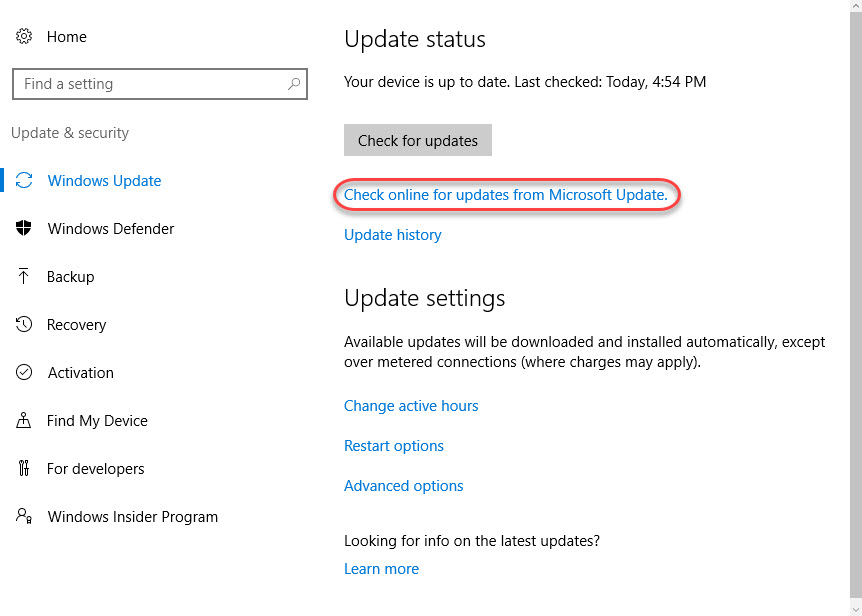 Open the Windows Update settings.
Check for any available updates and install them.