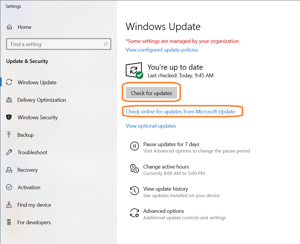 Open the Windows Update settings
Check for updates