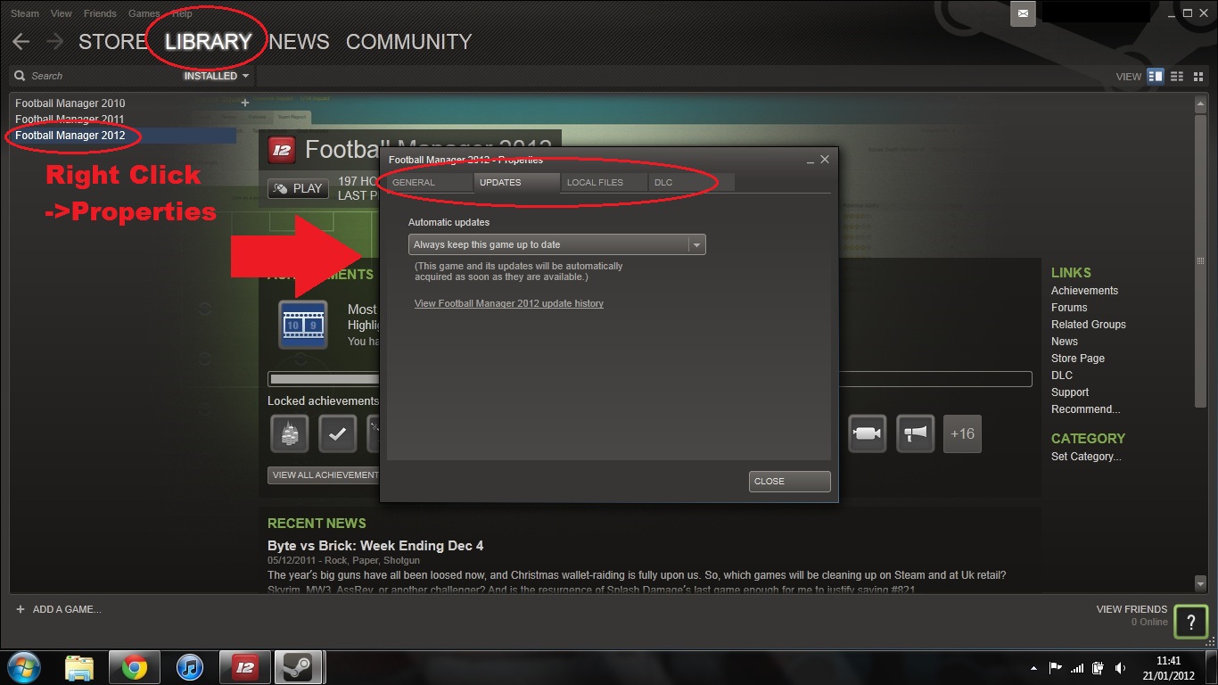 Open your Steam client and go to your Library.
Right-click on Bang Bang Racing and select Properties.