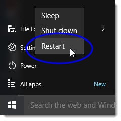 Restart Your Computer
Click on the Start button and then select Restart.