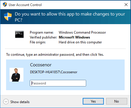 Right-click on the Command Prompt icon and select "Run as administrator"
Enter the administrator password if prompted
