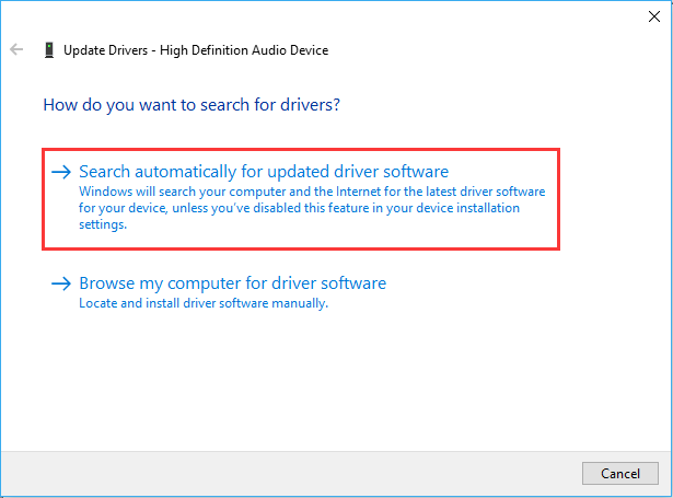 Right-click the device and select "Update Driver"
Choose "Search automatically for updated driver software"