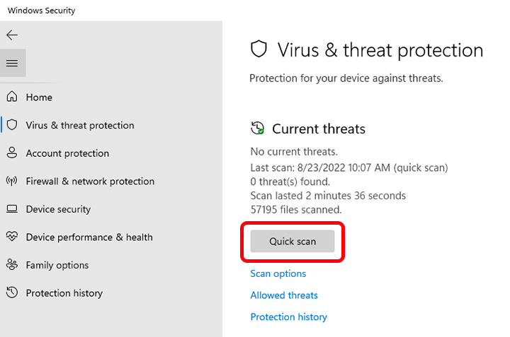 Run a virus scan
Open Windows Security