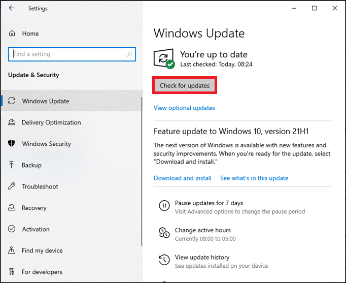 Select "Check for Updates"
Download and install any available updates