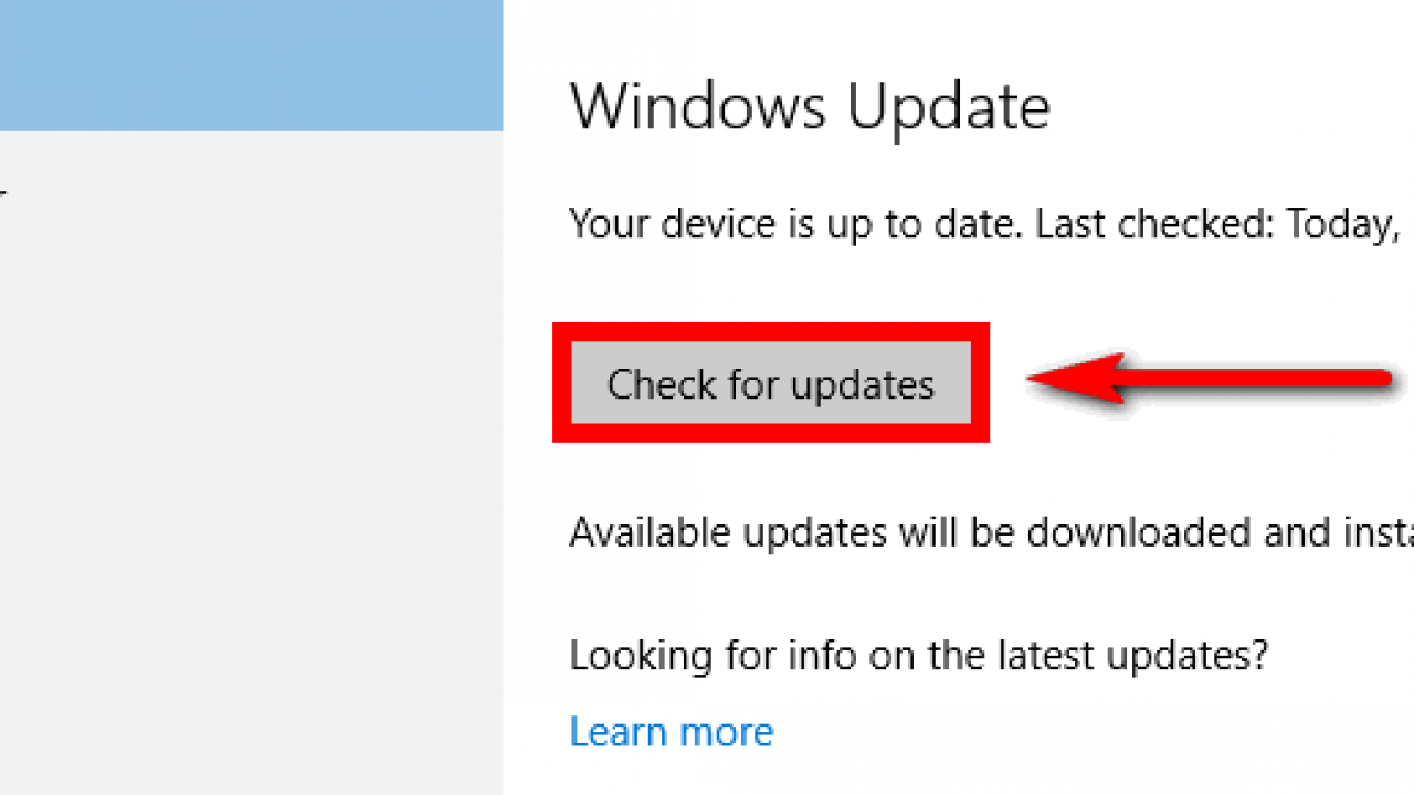 Select Check for updates
Install any available updates