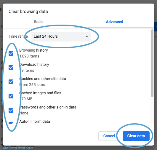 Select "Clear browsing data" and check "Cookies and other site data" and "Cached images and files".
Click "Clear data" and restart your browser.