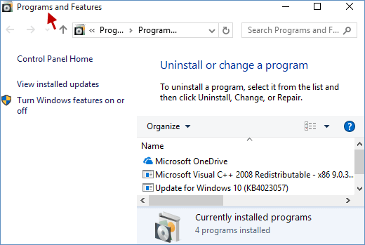 Select Programs and Features
Find the Bbsreader.exe program and select it
