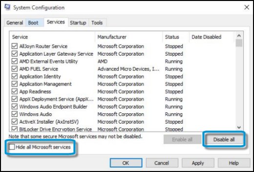 Select System Configuration
Select the Services tab