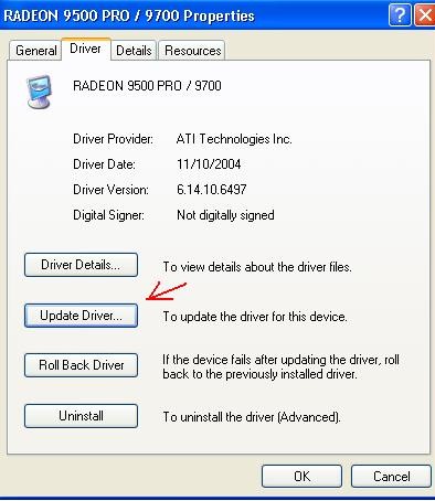 Select the "Driver" tab
Click "Update Driver"