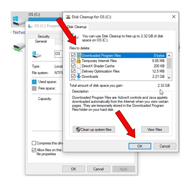 Select the types of files you want to delete
Click OK to start the cleanup process