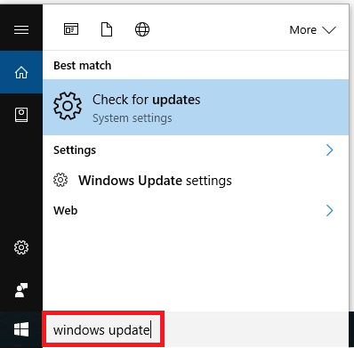 Update Windows
Click on the Start menu and type in "Windows Update"