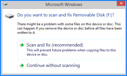 Wait for the scan to complete
Remove any errors detected